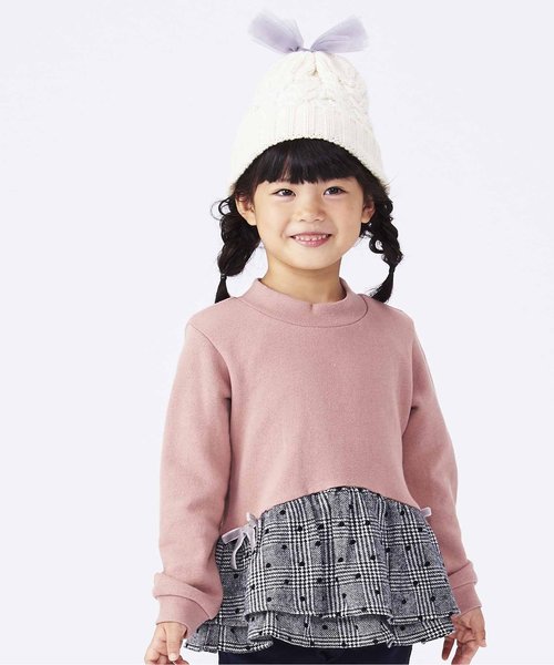 apres les cours(アプレレクール)の「チェックドット裾フリルトレーナー(スウェット・キッズ・アイボリー/ピンク・90/100/130/120/110/140/80)」の2枚目の写真