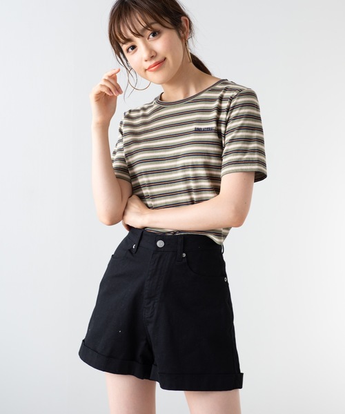 WEGO(ウィゴー)の「WEGO/デイリーハイウエストショーツ(デニムパンツ)」|ブラック