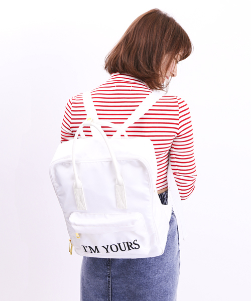 WEGO（ウィゴー）の「WEGO/ナイロンスクエアリュック（バックパック/リュック・レディース・ホワイト/ブラック/パープル・FREE）」の2枚目の写真