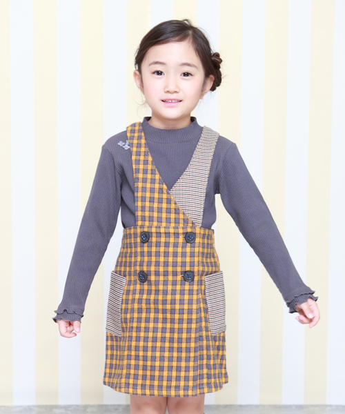 RAGMART(ラグマート)の「ジャンパースカート 格子柄(ジャンパースカート・キッズ・ベージュ/マスタード・110cm/100cm/120cm/130cm)」の1枚目の写真