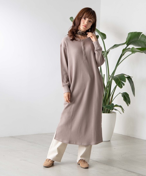 WEGO(ウィゴー)の「WEGO/ヘンリーワッフルワンピース(ワンピース・レディース・パープル/ベージュ・FREE)」の5枚目の写真