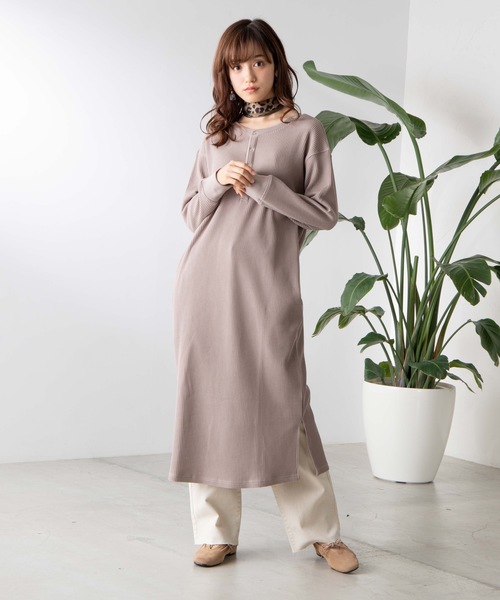 WEGO(ウィゴー)の「WEGO/ヘンリーワッフルワンピース(ワンピース・レディース・パープル/ベージュ・FREE)」の6枚目の写真