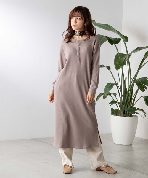 WEGO(ウィゴー)の「WEGO/ヘンリーワッフルワンピース(ワンピース・レディース・パープル/ベージュ・FREE)」の7枚目の写真