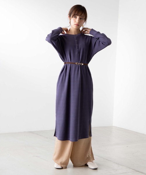 WEGO(ウィゴー)の「WEGO/ヘンリーワッフルワンピース(ワンピース・レディース・パープル/ベージュ・FREE)」の8枚目の写真