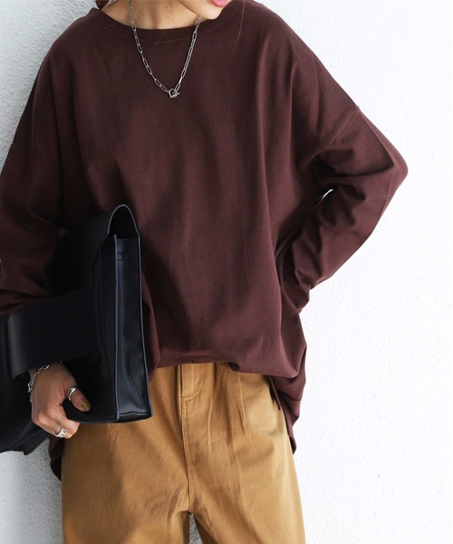 antiqua(アンティカ)の「綿100%バスクロンT(Tシャツ/カットソー・レディース・ブラック/ネイビー/オフホワイト/カーキ/杢グレー/ベージュ系その他/チョコ/アッシュグレー/ライム/イエロー系その他/ベージュ系その他2/アーミー/グレー系その他/ブルー系その他/パープル系その他/オレンジ/ダークグリーン/ピンク系その他・M/L/XL)」の7枚目の写真