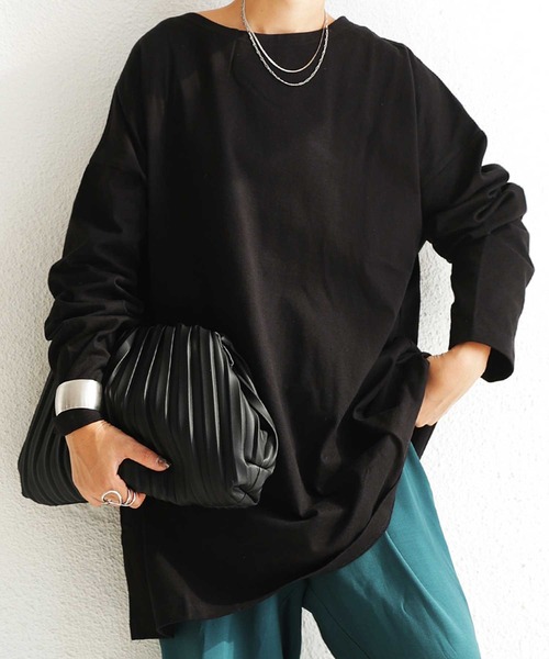 antiqua(アンティカ)の「綿100%バスクロンT(Tシャツ/カットソー・レディース・ブラック/ネイビー/オフホワイト/カーキ/杢グレー/ベージュ系その他/チョコ/アッシュグレー/ライム/イエロー系その他/ベージュ系その他2/アーミー/グレー系その他/ブルー系その他/パープル系その他/オレンジ/ダークグリーン/ピンク系その他・M/L/XL)」の3枚目の写真