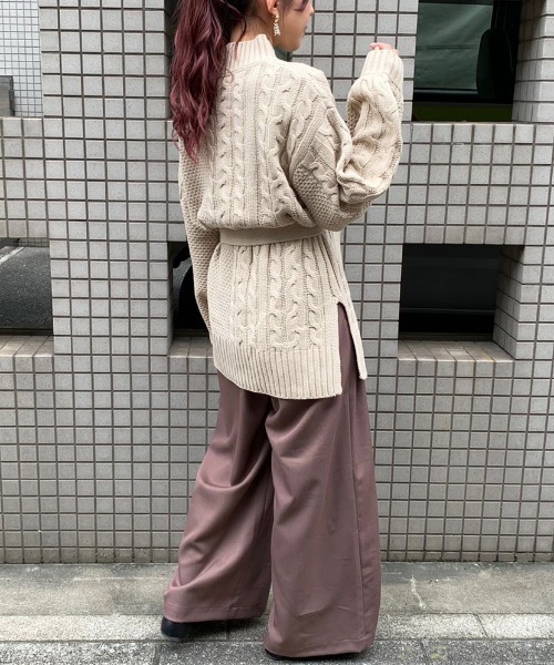 apres jour mignon（アプレジュールミニョン）の「ケーブル切り替えベルト付きニット【ZOZOTOWN限定アイテム】（ニット/セーター・レディース・ブラック/ダークブラウン/ライトベージュ・フリー）」の20枚目の写真