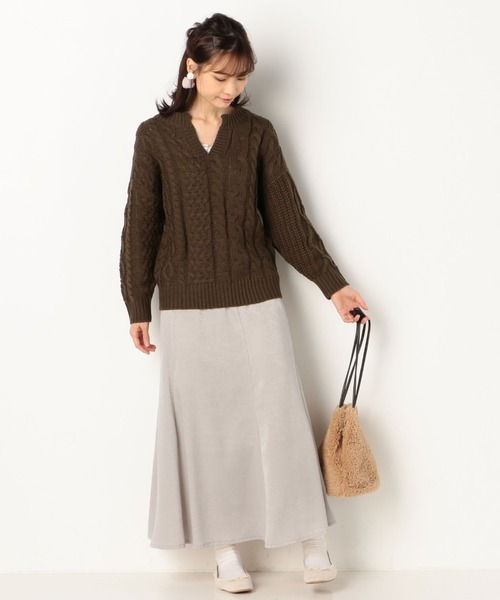 archives（アルシーヴ）の「キーネックケーブルニットプルオーバー（ニット/セーター・レディース・パープル/ブラウン/オフホワイト/マスタード・MEDIUM）」の9枚目の写真