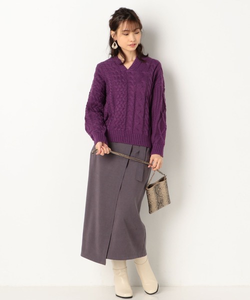 archives（アルシーヴ）の「キーネックケーブルニットプルオーバー（ニット/セーター・レディース・パープル/ブラウン/オフホワイト/マスタード・MEDIUM）」の11枚目の写真