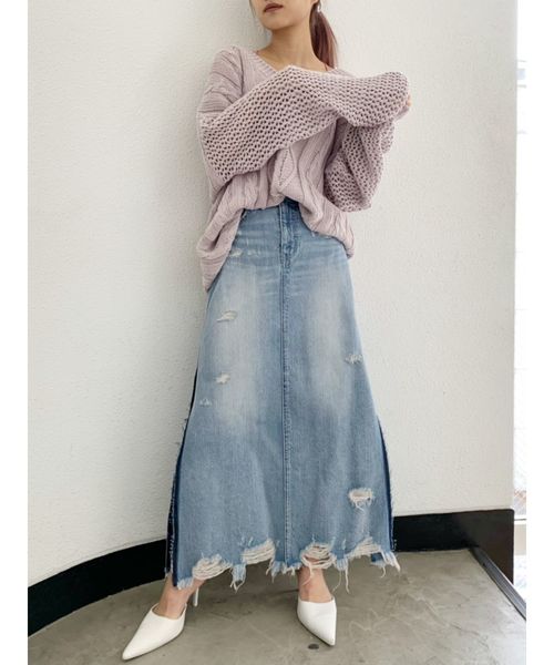 GYDA（ジェイダ）の「サイドスリットデニムロングスカート（デニムスカート・レディース・ライトブルー/オフホワイト/ブルー・MEDIUM/X-SMALL/SMALL）」の7枚目の写真