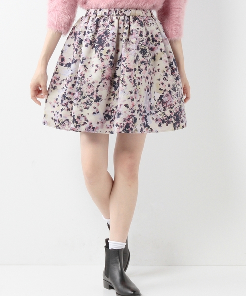 Jewel Changes（ジュエルチェンジズ）の「JOC PE グログラン フラワー プリント ウエストゴムスカート / フレアスカート（スカート・レディース・ライトグレー/ライトピンク・フリー）」の2枚目の写真