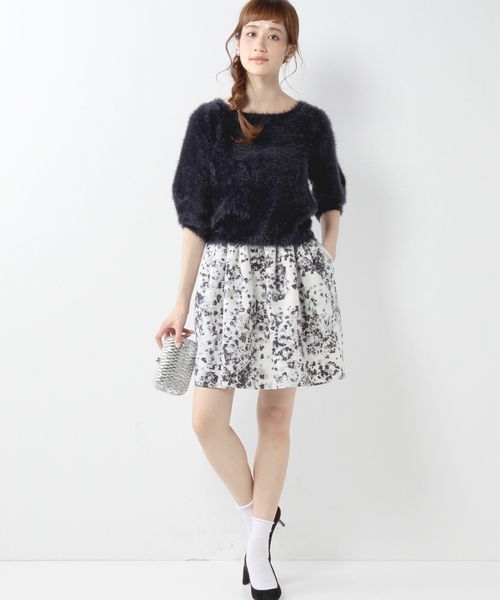 Jewel Changes（ジュエルチェンジズ）の「JOC PE グログラン フラワー プリント ウエストゴムスカート / フレアスカート（スカート・レディース・ライトグレー/ライトピンク・フリー）」の3枚目の写真