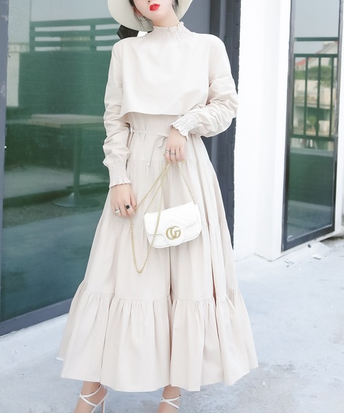 シャーリングスタンドネックツーピース風ティアードワンピース ワンピース Itowa Tokyo イトワトーキョー のファッション通販 Zozotown