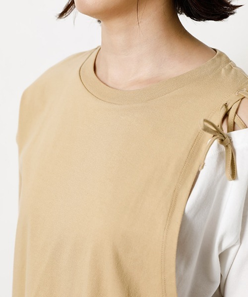 AZUL by moussy（アズールバイマウジー）の「LAYERING RIBBON TOPS/レイヤリングリボントップス（Tシャツ/カットソー・レディース・ブラック/ベージュ/オレンジ/カーキ・SMALL/MEDIUM）」の22枚目の写真