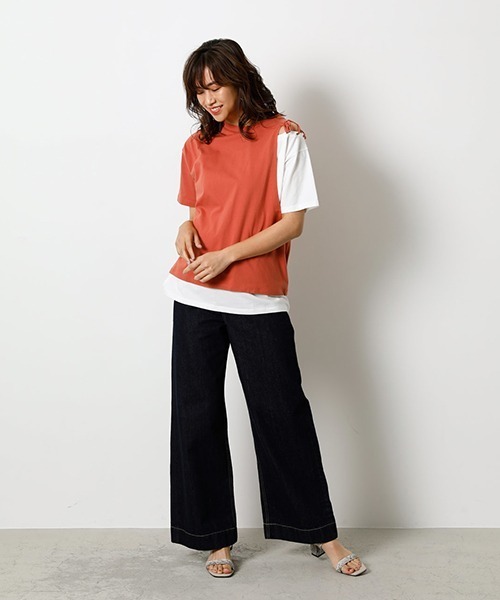 AZUL by moussy（アズールバイマウジー）の「LAYERING RIBBON TOPS/レイヤリングリボントップス（Tシャツ/カットソー・レディース・ブラック/ベージュ/オレンジ/カーキ・SMALL/MEDIUM）」の19枚目の写真