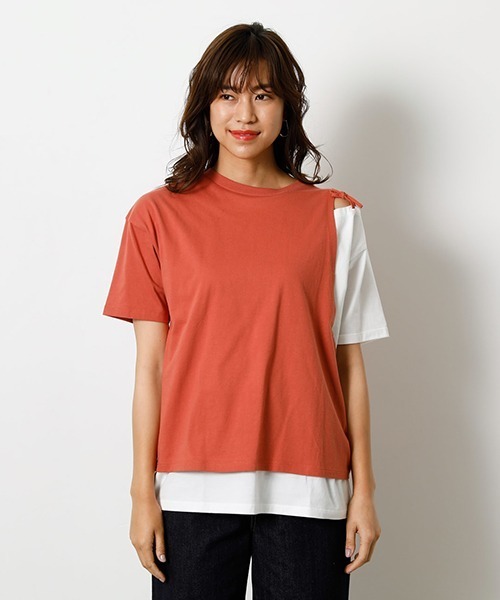 AZUL by moussy（アズールバイマウジー）の「LAYERING RIBBON TOPS/レイヤリングリボントップス（Tシャツ/カットソー・レディース・ブラック/ベージュ/オレンジ/カーキ・SMALL/MEDIUM）」の18枚目の写真