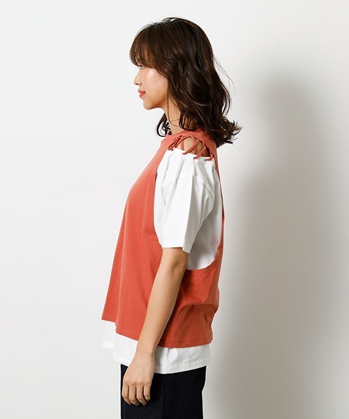 AZUL by moussy（アズールバイマウジー）の「LAYERING RIBBON TOPS/レイヤリングリボントップス（Tシャツ/カットソー・レディース・ブラック/ベージュ/オレンジ/カーキ・SMALL/MEDIUM）」の17枚目の写真