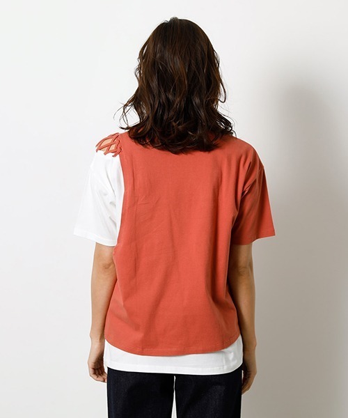 AZUL by moussy（アズールバイマウジー）の「LAYERING RIBBON TOPS/レイヤリングリボントップス（Tシャツ/カットソー・レディース・ブラック/ベージュ/オレンジ/カーキ・SMALL/MEDIUM）」の16枚目の写真