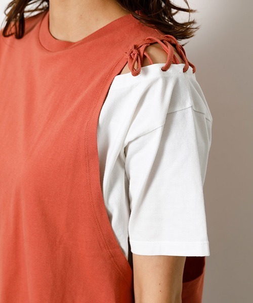 AZUL by moussy（アズールバイマウジー）の「LAYERING RIBBON TOPS/レイヤリングリボントップス（Tシャツ/カットソー・レディース・ブラック/ベージュ/オレンジ/カーキ・SMALL/MEDIUM）」の15枚目の写真