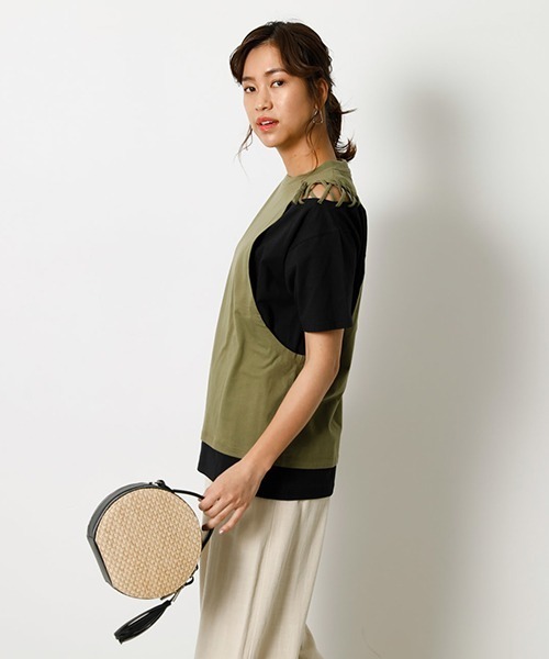 AZUL by moussy（アズールバイマウジー）の「LAYERING RIBBON TOPS/レイヤリングリボントップス（Tシャツ/カットソー・レディース・ブラック/ベージュ/オレンジ/カーキ・SMALL/MEDIUM）」の12枚目の写真