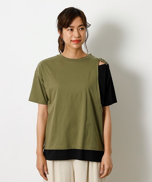 AZUL by moussy（アズールバイマウジー）の「LAYERING RIBBON TOPS/レイヤリングリボントップス（Tシャツ/カットソー・レディース・ブラック/ベージュ/オレンジ/カーキ・SMALL/MEDIUM）」の10枚目の写真