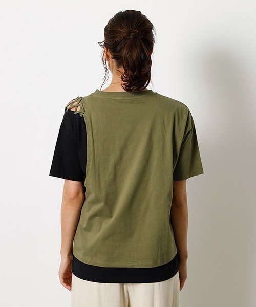 AZUL by moussy（アズールバイマウジー）の「LAYERING RIBBON TOPS/レイヤリングリボントップス（Tシャツ/カットソー・レディース・ブラック/ベージュ/オレンジ/カーキ・SMALL/MEDIUM）」の8枚目の写真