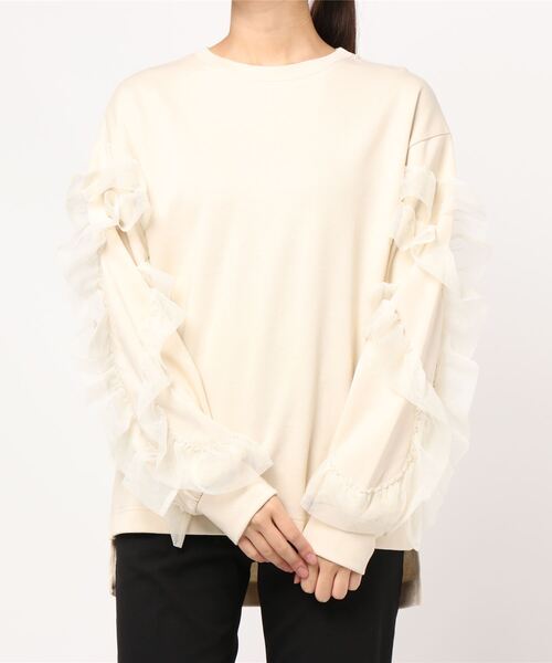 PICCIN（ピッチン）の「【WEB限定】袖チュールフリルカットソー（Tシャツ/カットソー・レディース・クリーム/ブラック/アイボリー・M/L）」の3枚目の写真