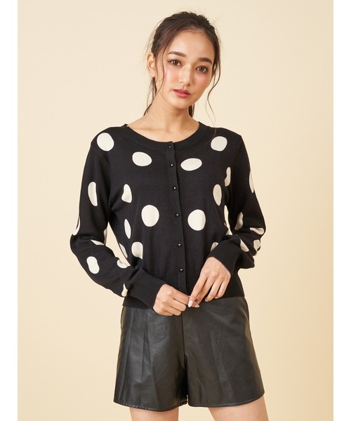 ROYAL PARTY(ロイヤルパーティー)の「コンパクトニットカーディガン(カーディガン/ボレロ・レディース・オフホワイト/ピンク/ブラック/マルチ/ブラック×ホワイト/ドット・FREE)」の6枚目の写真