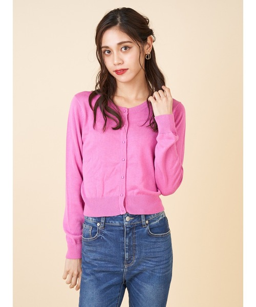 ROYAL PARTY(ロイヤルパーティー)の「コンパクトニットカーディガン(カーディガン/ボレロ・レディース・オフホワイト/ピンク/ブラック/マルチ/ブラック×ホワイト/ドット・FREE)」の4枚目の写真