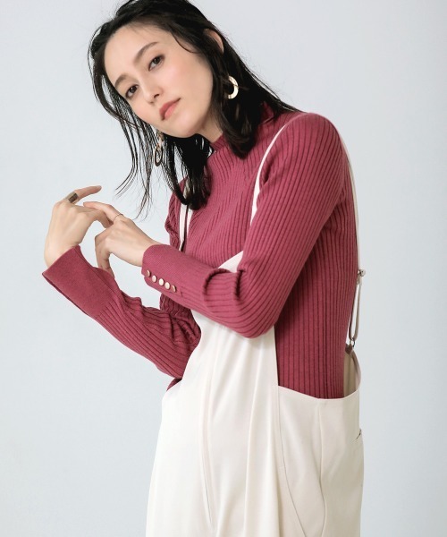 Bou Jeloud（ブージュルード）の「ヒートハイネック袖釦プルオーバー（ニット/セーター・レディース・ブラック/グレー/ピンク/イエロー/ブルー/アイボリー・FREE）」の6枚目の写真