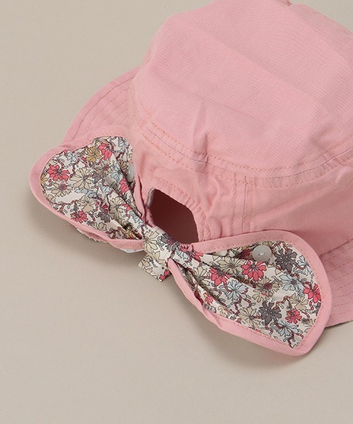 Love&Peace&Money（ラブアンドピースアンドマネー）の「シャンブレー小花柄日よけハット（ハット・キッズ・オフホワイト/ピンク・XS(48-52)/52-56cm）」の6枚目の写真