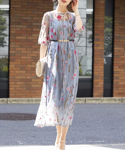 Dorry Dollヴィンテージ風フラワーカラー刺繍レースフィットフレアードレス セール】ヴィンテージ風フラワーカラー刺繍レースフィット＆フレアー