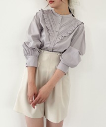 ピンタックフリルパフスリーブブラウス