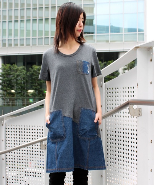 AVIREX（アヴィレックス）の「【直営店限定】コットンウーヴン コントラストパネルドレス/ COTTON WOVEN CONTRAST PANEL DRESS（ワンピース・レディース・ブラック/チャコールグレー/オリーブ・SMALL/MEDIUM/LARGE）」の3枚目の写真