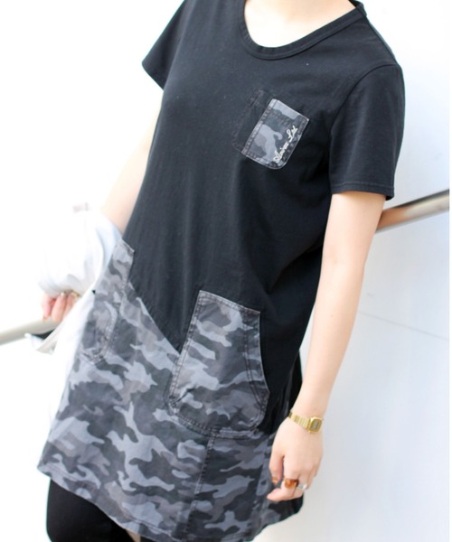 AVIREX（アヴィレックス）の「【直営店限定】コットンウーヴン コントラストパネルドレス/ COTTON WOVEN CONTRAST PANEL DRESS（ワンピース・レディース・ブラック/チャコールグレー/オリーブ・SMALL/MEDIUM/LARGE）」の8枚目の写真