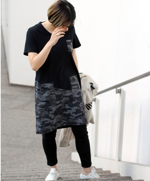 AVIREX（アヴィレックス）の「【直営店限定】コットンウーヴン コントラストパネルドレス/ COTTON WOVEN CONTRAST PANEL DRESS（ワンピース・レディース・ブラック/チャコールグレー/オリーブ・SMALL/MEDIUM/LARGE）」の10枚目の写真