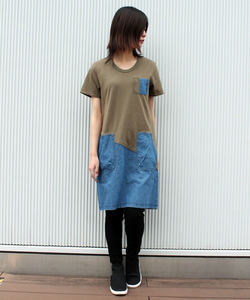 AVIREX（アヴィレックス）の「【直営店限定】コットンウーヴン コントラストパネルドレス/ COTTON WOVEN CONTRAST PANEL DRESS（ワンピース・レディース・ブラック/チャコールグレー/オリーブ・SMALL/MEDIUM/LARGE）」の6枚目の写真