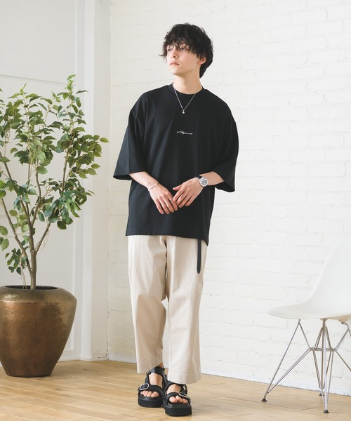 Alpinus(アルピナス)の「Alpinus - logo embroidery loose drape cut and sew / ロゴ刺繍ルーズドレープカットソー(Tシャツ/カットソー・メンズ・ホワイト/ブラック・SMALL/MEDIUM)」の9枚目の写真