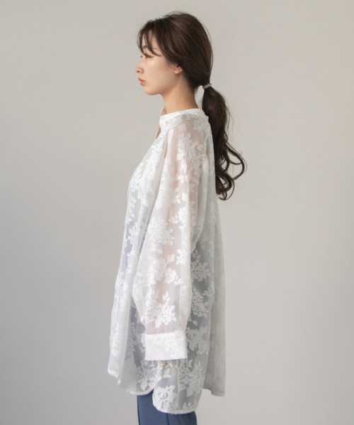 Kastane（カスタネ）の「ジャガード透けBIGシャツ（シャツ/ブラウス・レディース・オフホワイト/グリーン/イエロー・FREE）」の5枚目の写真