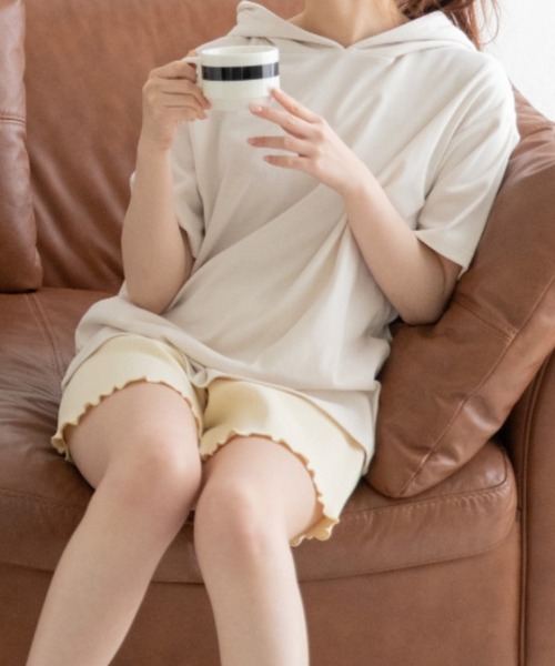 Mysa&Liina（ミーサリーナ）の「【セットアイテム】パーカー×ショートパンツ（ルームウェア/パジャマ・レディース・チャコールグレー/ベージュ/ホワイト系/ホワイト系1・M/L）」の2枚目の写真