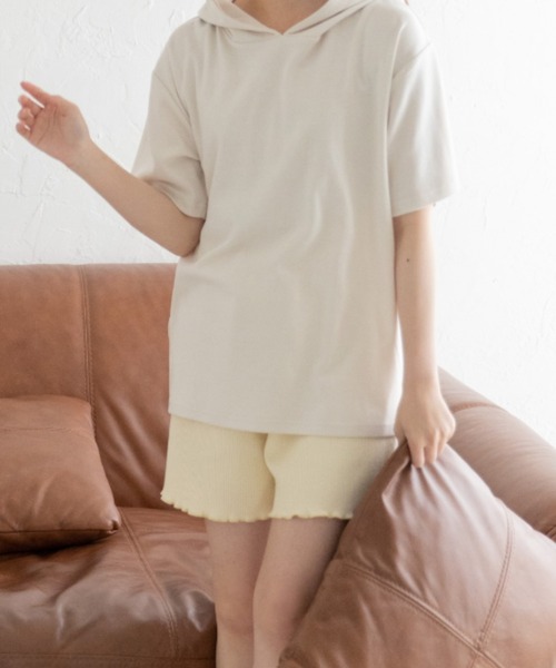 Mysa&Liina（ミーサリーナ）の「【セットアイテム】パーカー×ショートパンツ（ルームウェア/パジャマ・レディース・チャコールグレー/ベージュ/ホワイト系/ホワイト系1・M/L）」の5枚目の写真