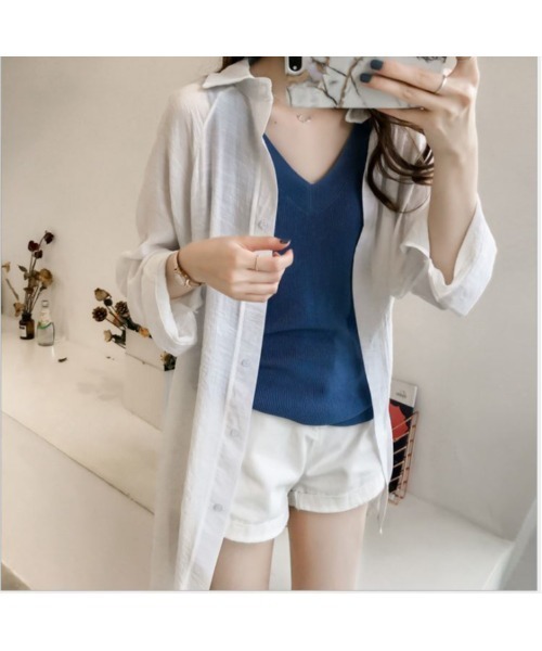 MAISON BREEZE（メゾンブリーズ）の「【MAISON BREEZE】ガーゼタッチスタンダードカラーロングシャツ（シャツ/ブラウス・レディース・ホワイト/ブルー/ラベンダー/シャーベット・FREE）」の2枚目の写真