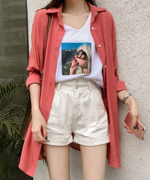 MAISON BREEZE（メゾンブリーズ）の「【MAISON BREEZE】ガーゼタッチスタンダードカラーロングシャツ（シャツ/ブラウス・レディース・ホワイト/ブルー/ラベンダー/シャーベット・FREE）」の4枚目の写真