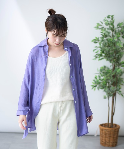 MAISON BREEZE（メゾンブリーズ）の「【MAISON BREEZE】ガーゼタッチスタンダードカラーロングシャツ（シャツ/ブラウス・レディース・ホワイト/ブルー/ラベンダー/シャーベット・FREE）」の12枚目の写真