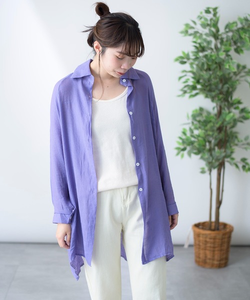 MAISON BREEZE（メゾンブリーズ）の「【MAISON BREEZE】ガーゼタッチスタンダードカラーロングシャツ（シャツ/ブラウス・レディース・ホワイト/ブルー/ラベンダー/シャーベット・FREE）」の21枚目の写真