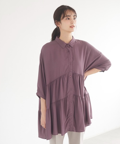 CRAFT STANDARD BOUTIQUE（クラフトスタンダードブティック）の「変形ティアードシャツ　＊◇（シャツ/ブラウス・レディース・ダークパープル/ブラック/ベージュ/アイボリー・FREE）」の4枚目の写真