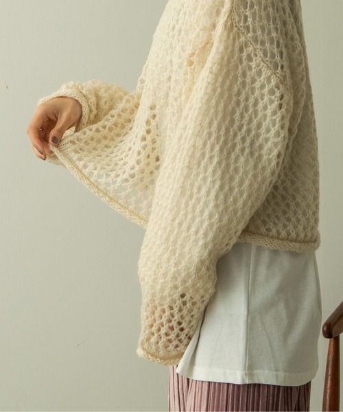 ANGIE(アンジー)の「起毛メッシュ編みショートニット(ニット/セーター・レディース・ブラック/アイボリー/マスタード/ダークベージュ・FREE)」の9枚目の写真