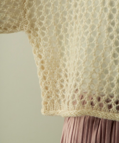 ANGIE(アンジー)の「起毛メッシュ編みショートニット(ニット/セーター・レディース・ブラック/アイボリー/マスタード/ダークベージュ・FREE)」の11枚目の写真