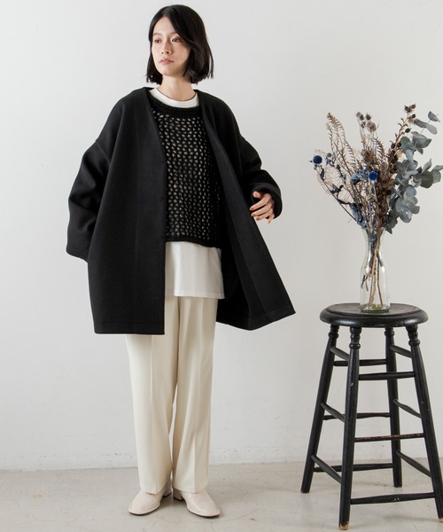 ANGIE(アンジー)の「起毛メッシュ編みショートニット(ニット/セーター・レディース・ブラック/アイボリー/マスタード/ダークベージュ・FREE)」の13枚目の写真