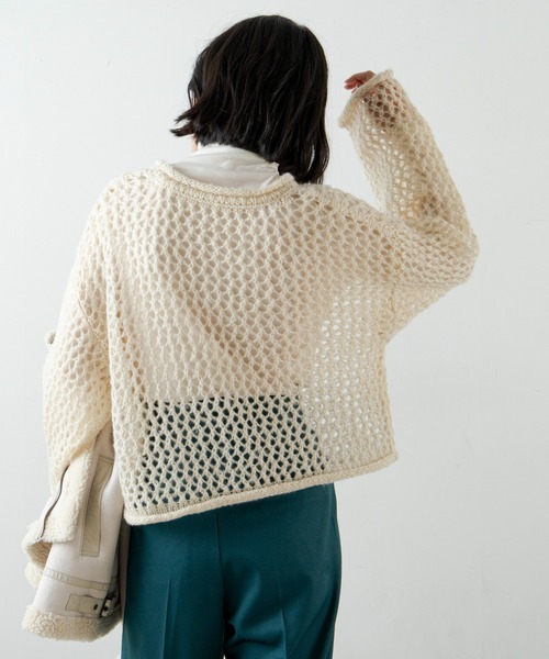 ANGIE(アンジー)の「起毛メッシュ編みショートニット(ニット/セーター・レディース・ブラック/アイボリー/マスタード/ダークベージュ・FREE)」の17枚目の写真